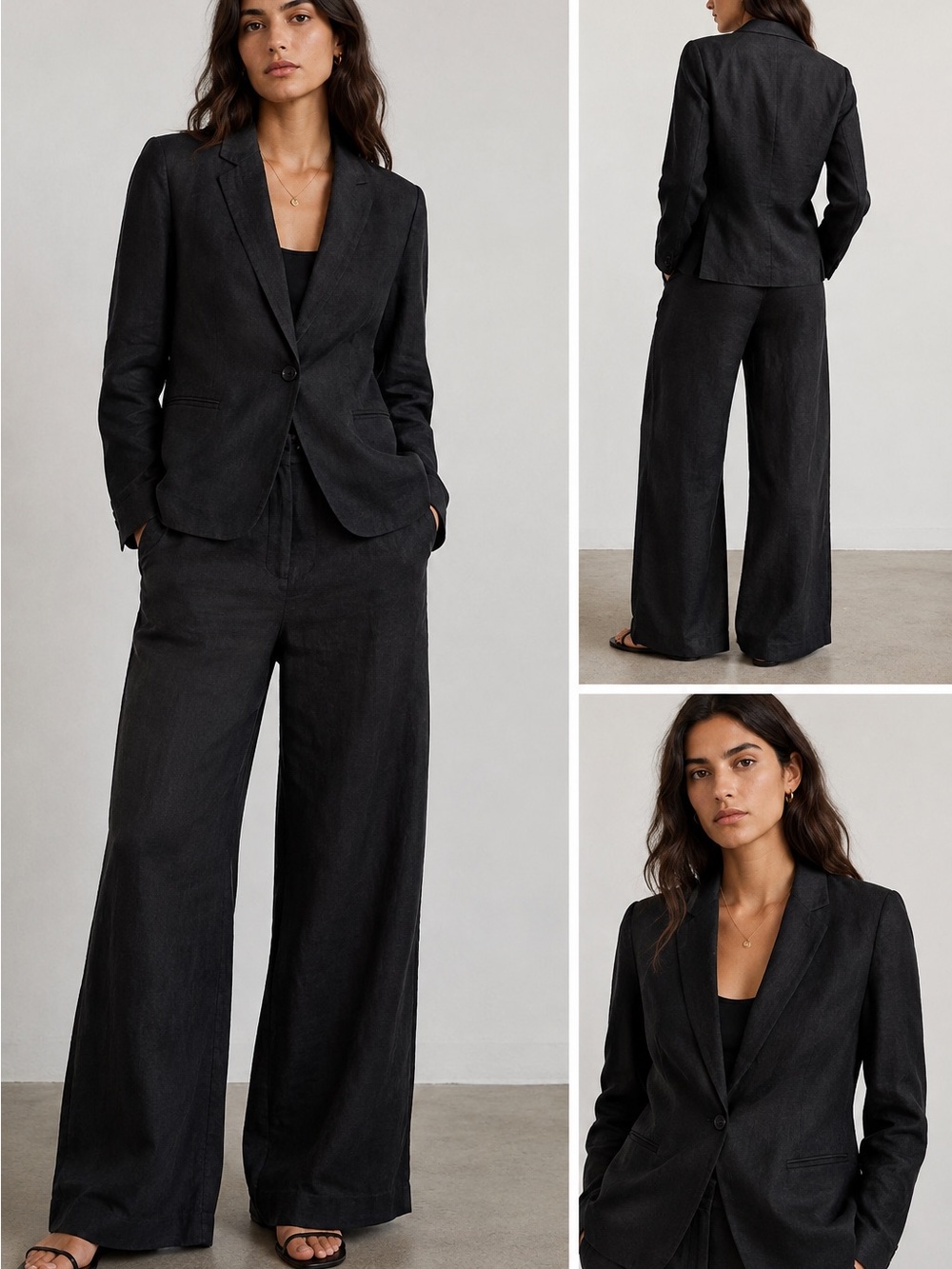 Mango Wide-Leg Black Linen Blazer and Pants size 6